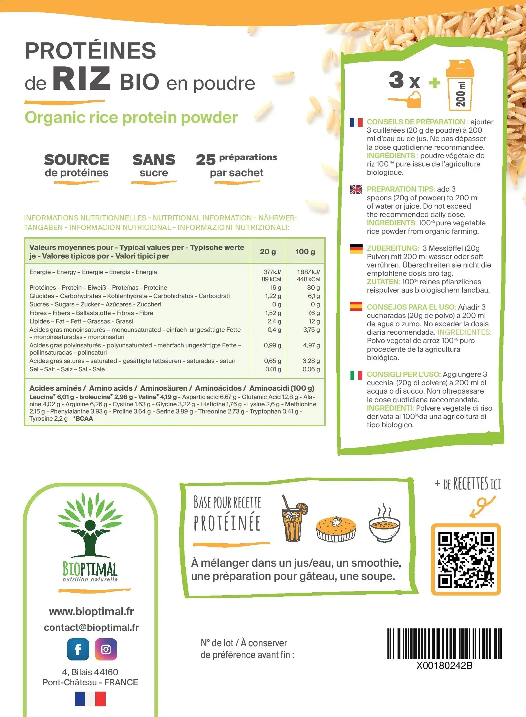 Protéine De Riz Bio En Poudre - Conditionné En France - 3KG 1 Protéine De Riz Bio En Poudre - Conditionné En France - 3KG